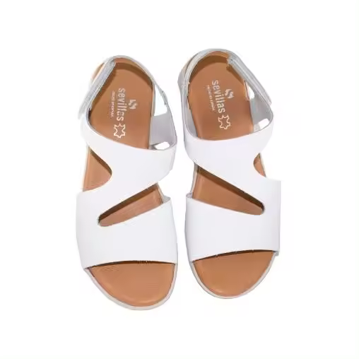Sandalias de Cuero Mujer con Cuña Baja Color: Blanco y Marrón Tallas: Marca: Sevillas Modelo: - 1
