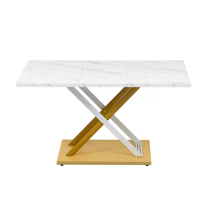 Mesa de Comedor Blanca para 4 personas con tablero con Efecto Mármol, Pies ajustables, - 1