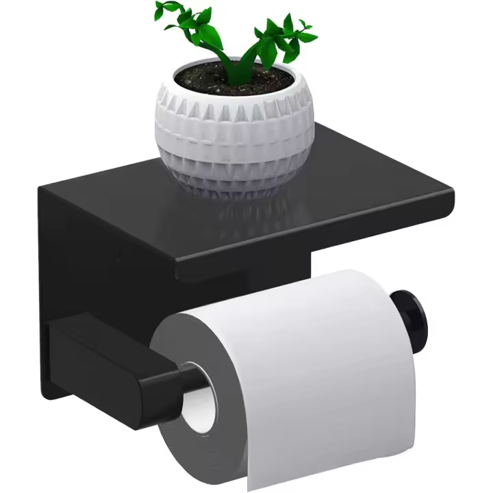 Soporte sin perforación, soporte para papel higiénico con estante, acero inoxidable SUS 304, montaje en pared autoadhesivo y con pegamento para baño - 1
