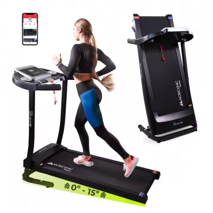 Mobiclinic Cinta correr plegable Bluetooth altavoz 12km/h Sistema elevación App pantalla LCD 139x61x113 cm Silenciosa ETNA - 1