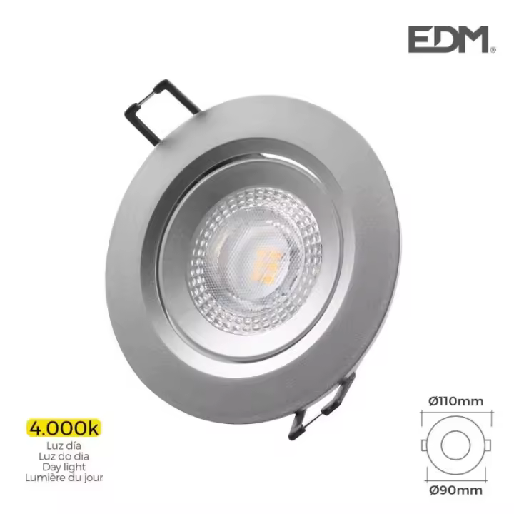 Downlight led empotrable redondo 5w 4000k luz día Color cromo ø9cm EDM - 1