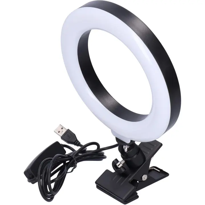 Anillo de Luz Videoconferencia,15cm, 6" Aro de Luz para grabacion videos de movil, 360 ° Giratorio de Mesa Luz con Clip de Resorte y Trípode para Móvil Selfie Laptops Youtube TikTok Maquillaje - 1