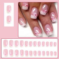 Kit De Uñas Postizas De Presión Para Mujeres Y Niñas 24 Piezas Juego De Uñas Postizas Cortas Cuadradas Con Diseño De Flores Geométricas Y Brillo Moda Oficina - details 28
