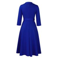 Vestido Elegante Para Oficina Para Mujer Cuello Redondo V Cintura Ajustada Pleated Midi Formal Business Work Dress OL - details 52
