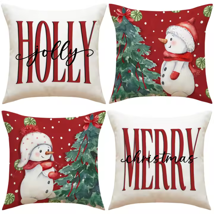 Conjunto de 4 Navidad Almohadas Tapas, elce Juguetes animados y Muñeco, impresión Lino cojines cuadrados para Sala sofá Decoración - 1