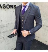 Traje De Tres Piezas Para Hombre Ajustado Con Chaleco Y Pantalones De Alta Calidad Tela De Arte Doble Hebilla Para Boda - details 4