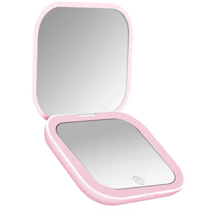 Espejo De Maquillaje Portátil Con Lente De 2X Y Luz Mini Vanity Compacto LED Dobles Cara Para Viajes Regalo Espejo De Mano Para Cosméticos - 1