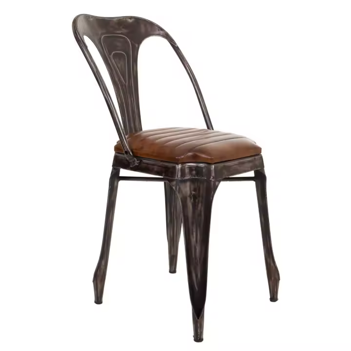 Silla de metal y piel marrón 39x52x84 - 1