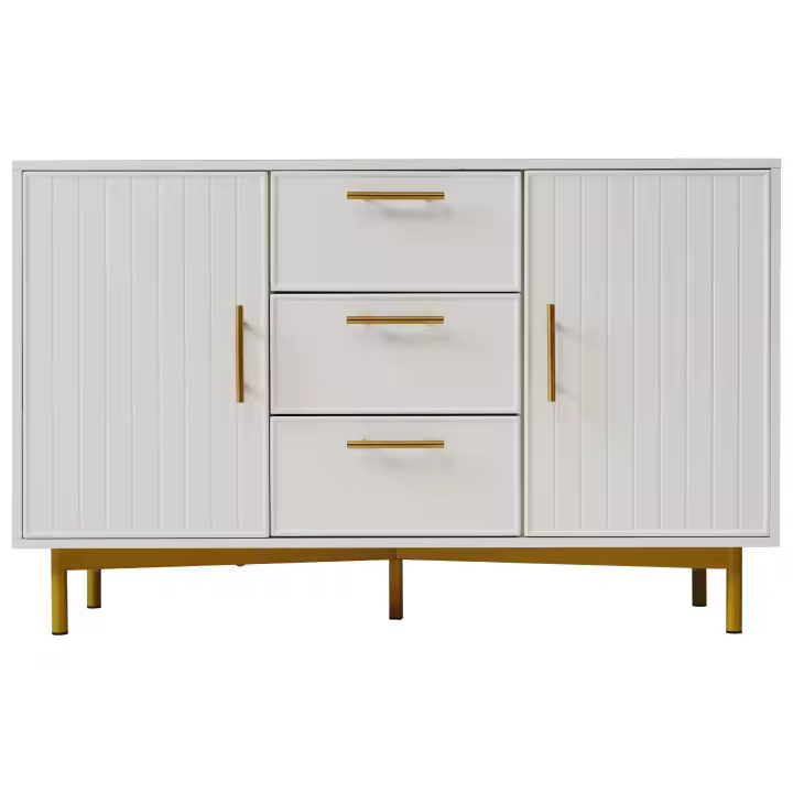Cómoda Con 2 Puertas Y 3 Cajones, Cómoda con Puertas Blancias, Estantes Ajustables para Sala de estar Dormitorio, Blanco H75/W120/D40 cm - 1