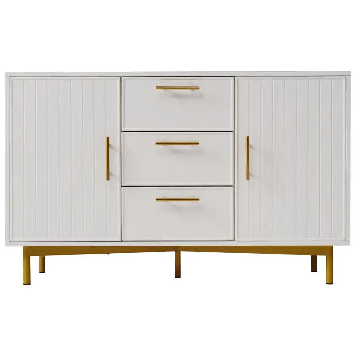 Cómoda Con 2 Puertas Y 3 Cajones, Cómoda con Puertas Blancias, Estantes Ajustables para Sala de estar Dormitorio, Blanco H75/W120/D40 cm - 1