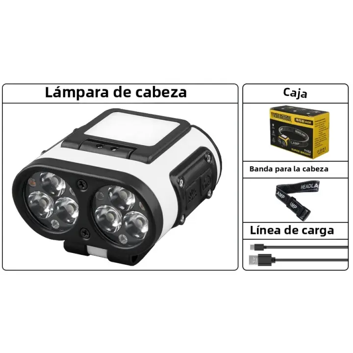 Linterna Frontal LED Recargable Con Sensor Y Clip De Cabeza 6 Modos Brillante Impermeable Para Pesca Y Camping - 1