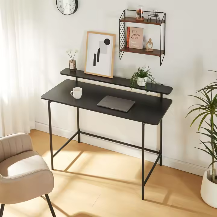 Escritorio Samnanger con estante aglomerado 120x55x88cm - Negro [en.casa] - 1