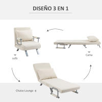 HOMCOM Sofá Cama Individual Sillón Cama Individual Sillón Reclinable con Almohada para Salón Dormitorio Oficina Carga 100 kg 65x69x80 cm Crema - details 1
