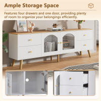 Mueble TV with almacenamiento, decorative mueble with 2 Puertas laterales Cristal Templado, entretenimiento TV Mesa decorative en Diseño Curvo, adecuada para Comedor, Salón, Zona de entrada, decoración en Madera Blanca - details 2