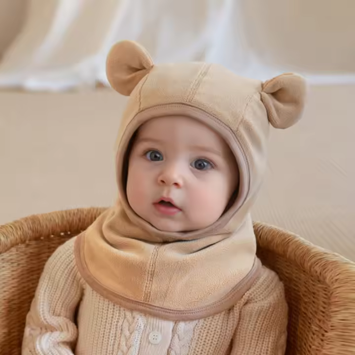 Set De Gorro Y Bufanda Para Bebé Invierno Poliéster Y Algodón Protección De Orejas Lindo Gorro De Protección Para Niños Y Niñas - 1