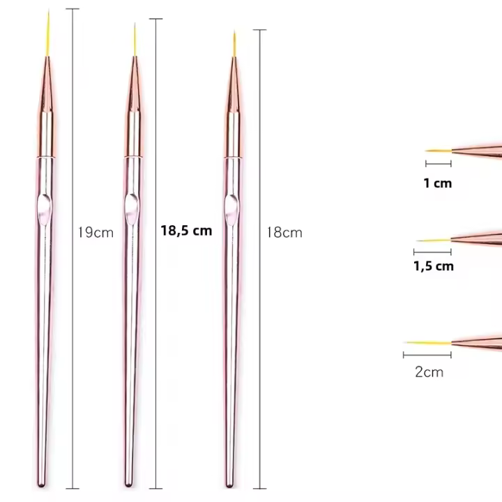 Set De 3 Pinceles De Uñas En Oro Rosa Para Arte De Uñas Con Mango De Metal Línea Delgada Dibujo Boli Herramientas De Manicura Para Diseño De Uñas UV Gel - 1