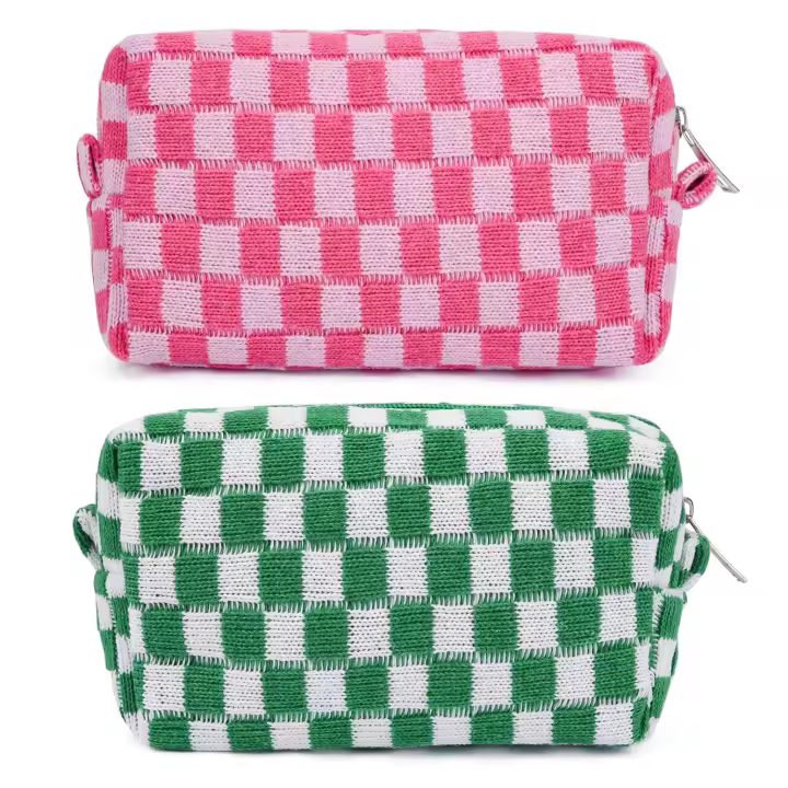 Paquete de 2 bolsas de maquillaje, Bolsa de Cosméticos a Cuadros, Rose y Green, Bolsa de ASEO de viaje, Organizador - 1