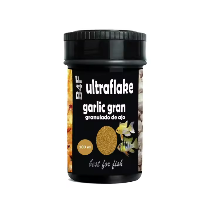 B4F - Ultraflake Garlic Gran (100 ml) - Alimento completo granulado con poder antiparasitario natural gracias al ajo para Peces - 1