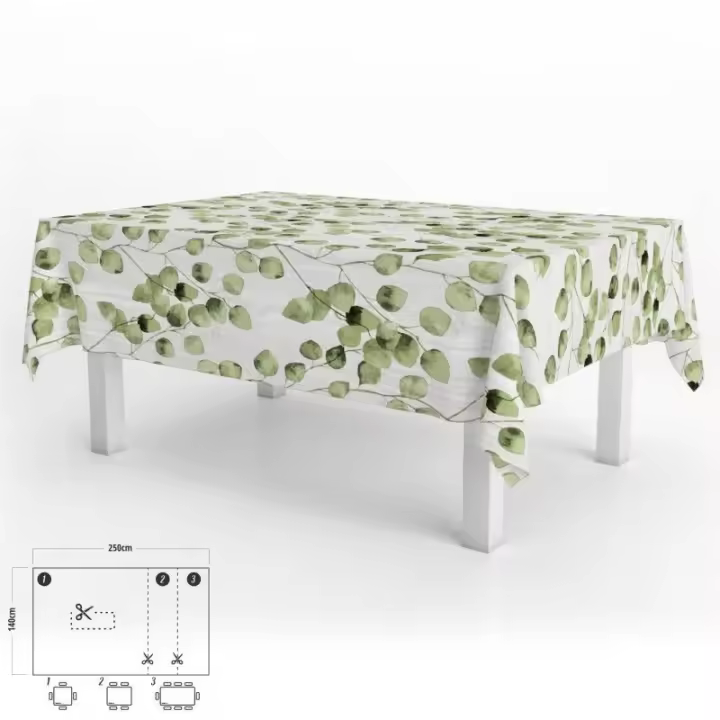 Oryx Mantel Antimanchas Hule Rectangular 140x250 Cm - Hojas Verdes - Impermeable y Ajustable - 1