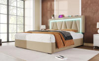 Cama tapizada Cama Doble LED con función de carga USB Type-C e iluminación LED, Cama con Almacén Somier de Lino Cama Juvenil 140x200 con somier (sin colchón). - details 3