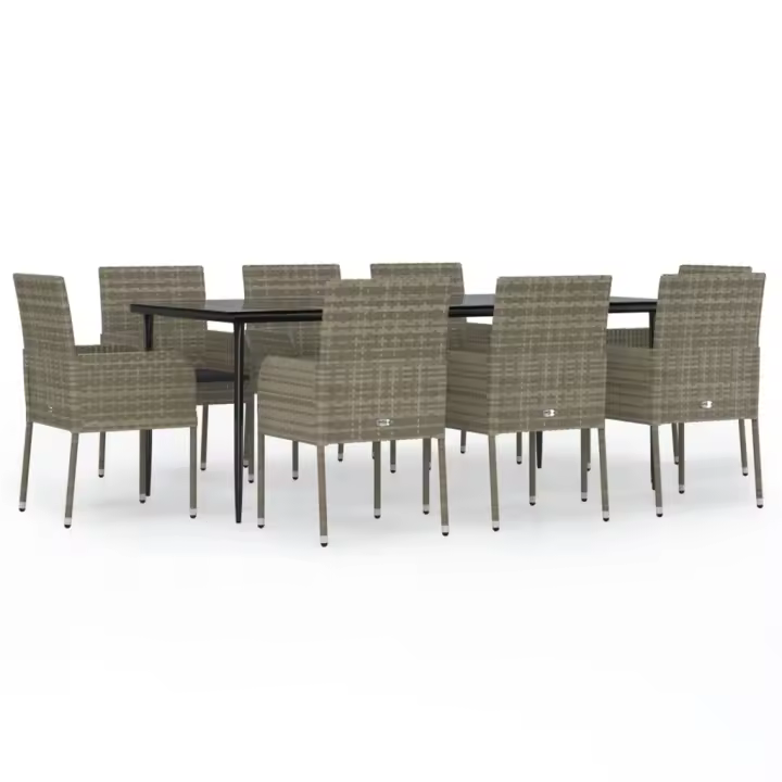 vidaXL Set comedor jardín 9 pzas y cojines ratán sintético negro gris - 1