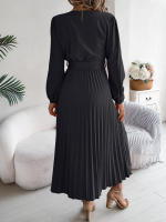 Vestido Elegante De Mujer Con Botones Y Cuello En V Manga Larga Plegado Con Cierre De Lazo Estilo Casual A-Line Para Primavera/Otoño - details 29