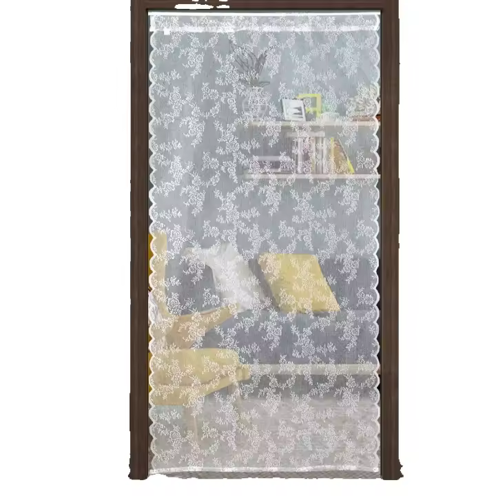 Cortina De Encaje Elegante Y Romántica En Blanco Con Rodillo Europeo Para Dormitorio Y Ventana Del Salón 100% Poliéster Translúcida - 1