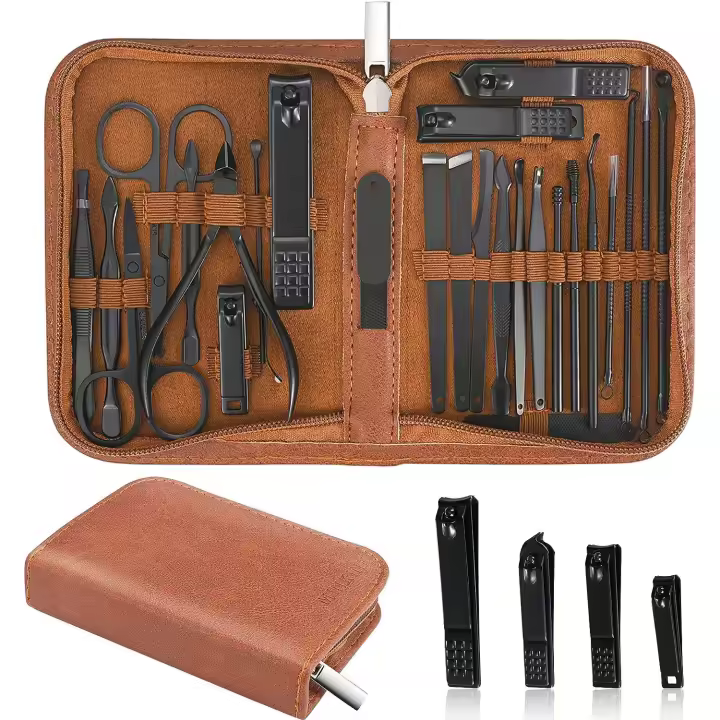 Juego de manicura Profesional, cortaúñas, 26 piezas, Kit de manicura de Maple inoxidable, herramientas para el cuido de las uñas, color marrón - 1