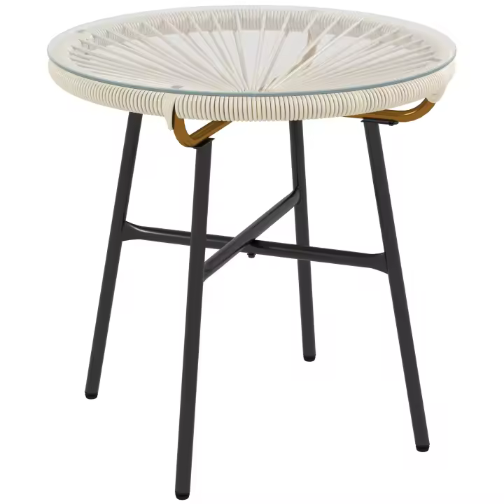 Outsunny Mesa Auxiliar de Ratán Sintético Mesa de Centro Redonda para Exteriores con Tablero de Vidrio Templado y Patas de Metal para Patio Jardín Balcón Ø50x50 cm - 1