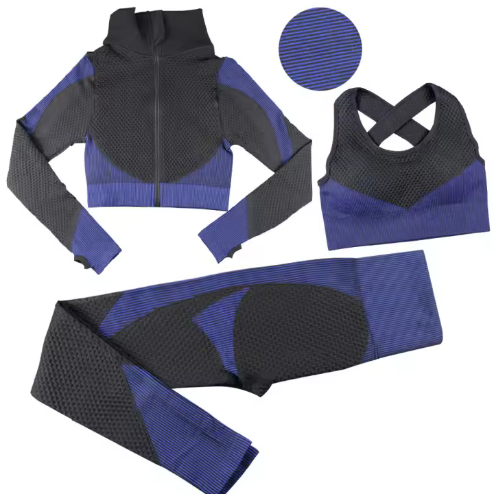 Conjunto de entrenamiento para Mujer, de 3 piezas chándalo, leggings de yoga sin Costura with Realce de cadera y sujetador Deportivo elástico, Conjunto de ropa de Gimnasio - 1