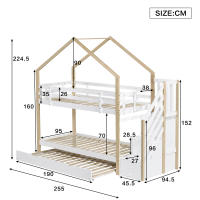 Litera, Cama en Casita de árbol extraible, Cama Corredera, Escalera with 4 cajones, Cama Infantil with Protección Contra Caídas y barandillas para Cuna, somier, natural + Blanco (90x200cm y 90x190cm) - details 9