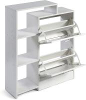 Zapatero con Estantería | 2 Puertas Oscilantes | 4 Baldas para 20 Zapatos | Diseño Minimalista | Madera Aglomerado | Blanco | 2 Cajones - details 0