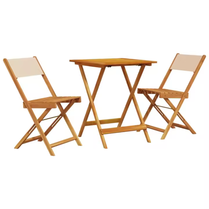 vidaXL Juego de bistro de 3 piezas tela y madera maciza bej - 1