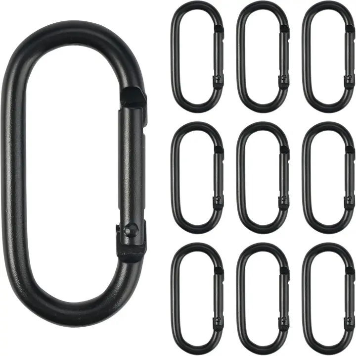 10 mosquetones pequeños de 2 x 5 cm, de color negro, de aluminio, con resorte, para escalada, para fijar equipos en el hogar, viajes, acampadas, pesca y caravanas - 1