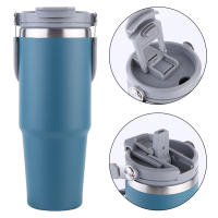 Taza De Viaje Aislada De Acero Inoxidable De 30oz Con Mango Y Capucha Para Bebidas Frías Y Calientes 901ml-1L Portátil Para Coche - details 17