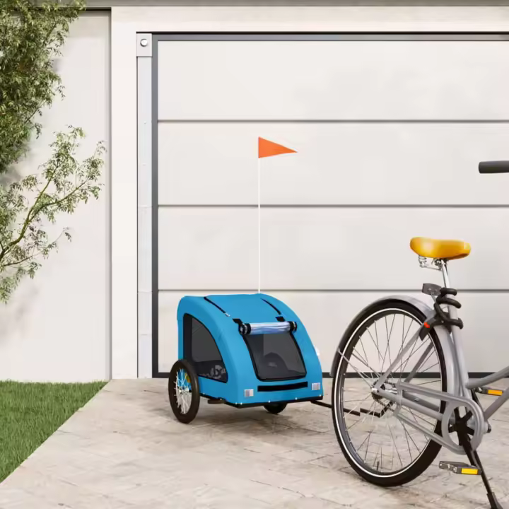vidaXL Remolque de bicicleta mascotas hierro tela Oxford azul - 1