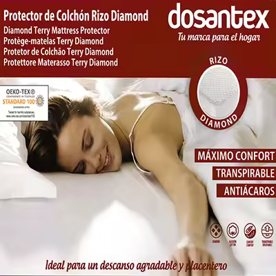 Protector colchón Rizo Diamond Transpirable Antiacaros Dosantex. Certificado OEKO-TEX - 1