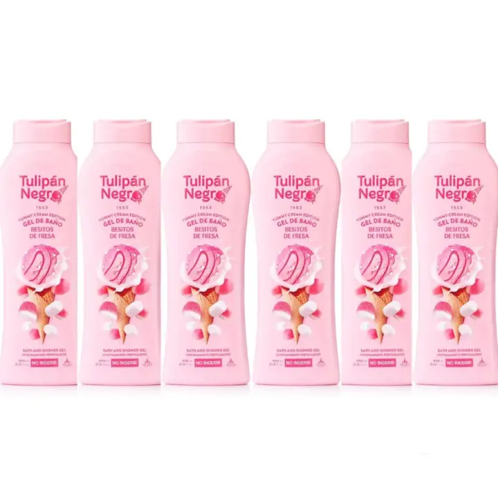 Tulipán Negro - Gel de Baño Hidratante Besitos de Fresa. PACK 6 UNIDADES 650 ml, Intensamente Perfumado - 1