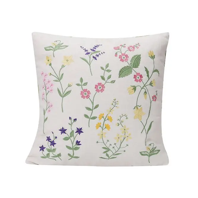 Funda cojín 100% algodón FLORES bordadas con relleno , cojín 45x45 cm o 30 x 50 cm para hogar y decorativo - 1