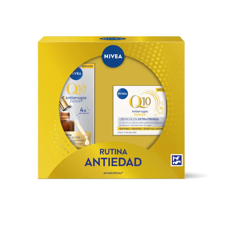 NIVEA Pack Rutina Q10 - Caja regalo con Sérum antiarrugas doble acción y Crema de día FP15 - Tratamiento completo antiedad - 1