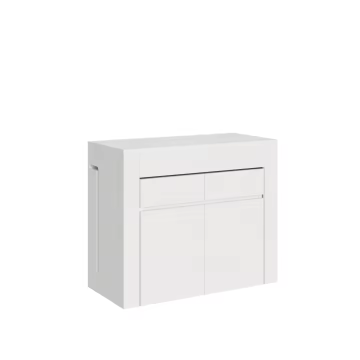 Consola extensible 90x42/302 cm Evolve Blanco Fresno con Banco inferior Superior - 1