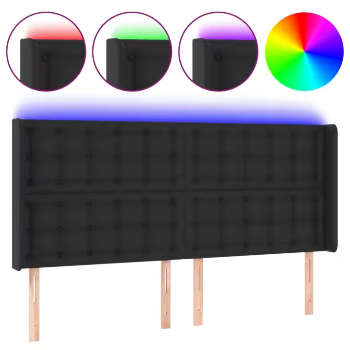 vidaXL Cabecero con LED cuero sintético negro 203x16x118/128 cm - 1