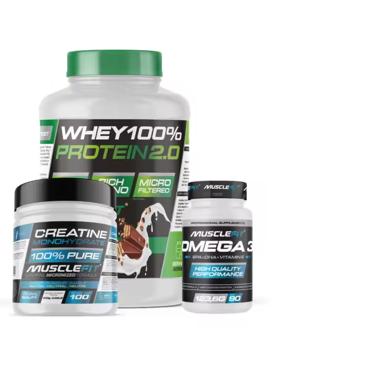 Pack Proteína WHEY 2kg + Creatina 300g + Omega 3 90cáps - Musclefit  Avance Muscular│Mas musculos│Vitaminas - 1