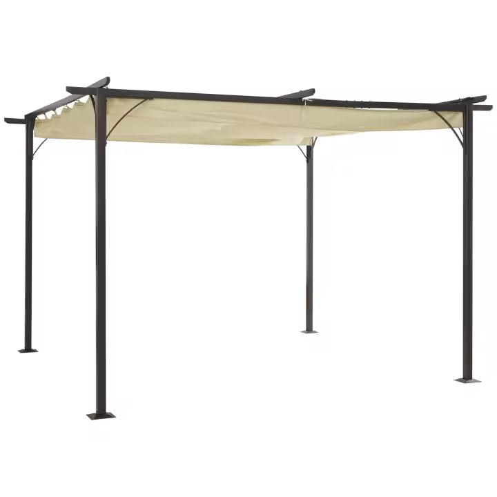 Outsunny Pérgola de Metal Gazebo Cenador para Jardín Patio o Terraza con Techo Retráctil Tela Poliéster Resistente al Agua y UV - 1