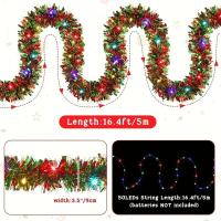 Guirnalda De Tinsel Navideña Metálica Brillante Con Luces LED Para Adornar Árbol De Navidad Decoración Gruesa Para El Hogar - details 1