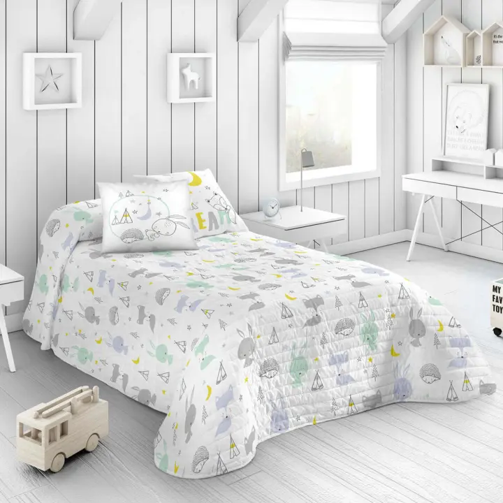 COLCHA BOUTI REVERSIBLE INFANTIL 100% ALGODÓN LETS DREAM COOL KIDS FABRICADO EN ESPAÑA - 1