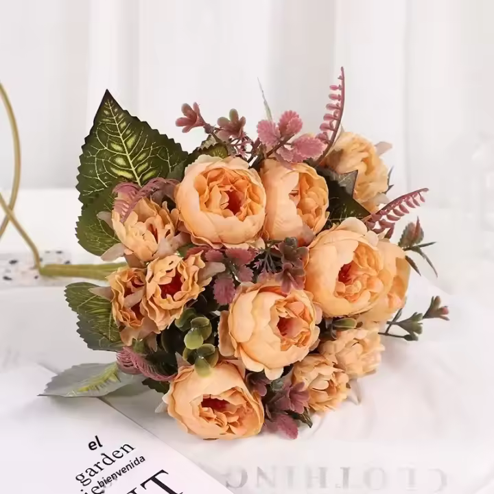 Bouquet De Peonías Simuladas Miniatura Vintage Flores Artificiales Para Boda Decoración De Hogar Arreglo Floral DIY - 1