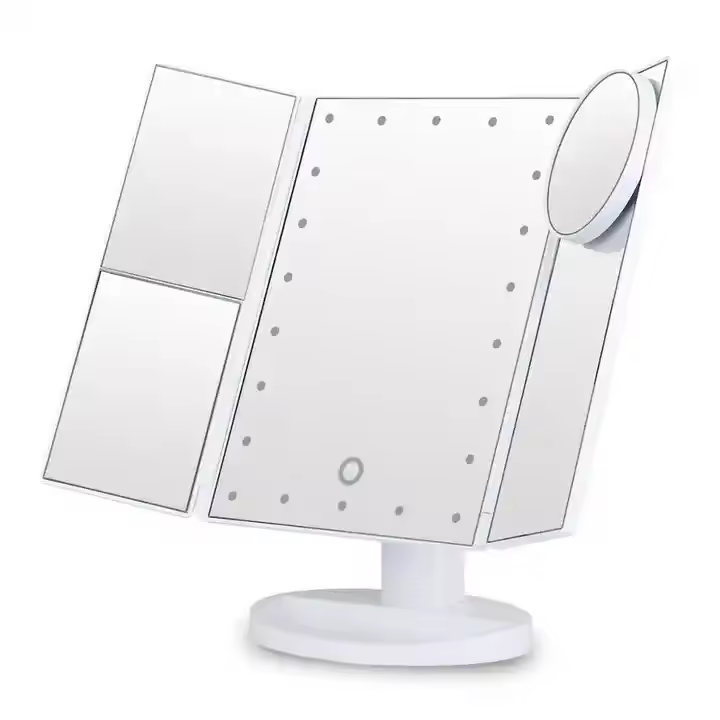 Espejo de tocador iluminado con 24 luces LED, boton táctil y aumento de 2X/3X/10X, dos modos de fuente de alimentación, espejo de maquillaje - 1