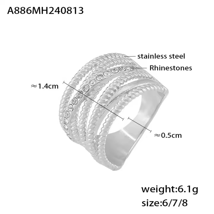 Anillo ancho de estilo magnífico, diseño multicapa de moda para mujer, joyería destacada para dedos de circonita - 1
