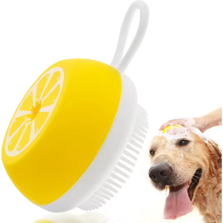 Cepillo de baño de silicona para perros, cepillo de champú suave para mascotas, cepillo de limpieza para masajes, cepillo de ducha para baño de mascotas para mascotas de pelo largo y corto(amarillo) - 1